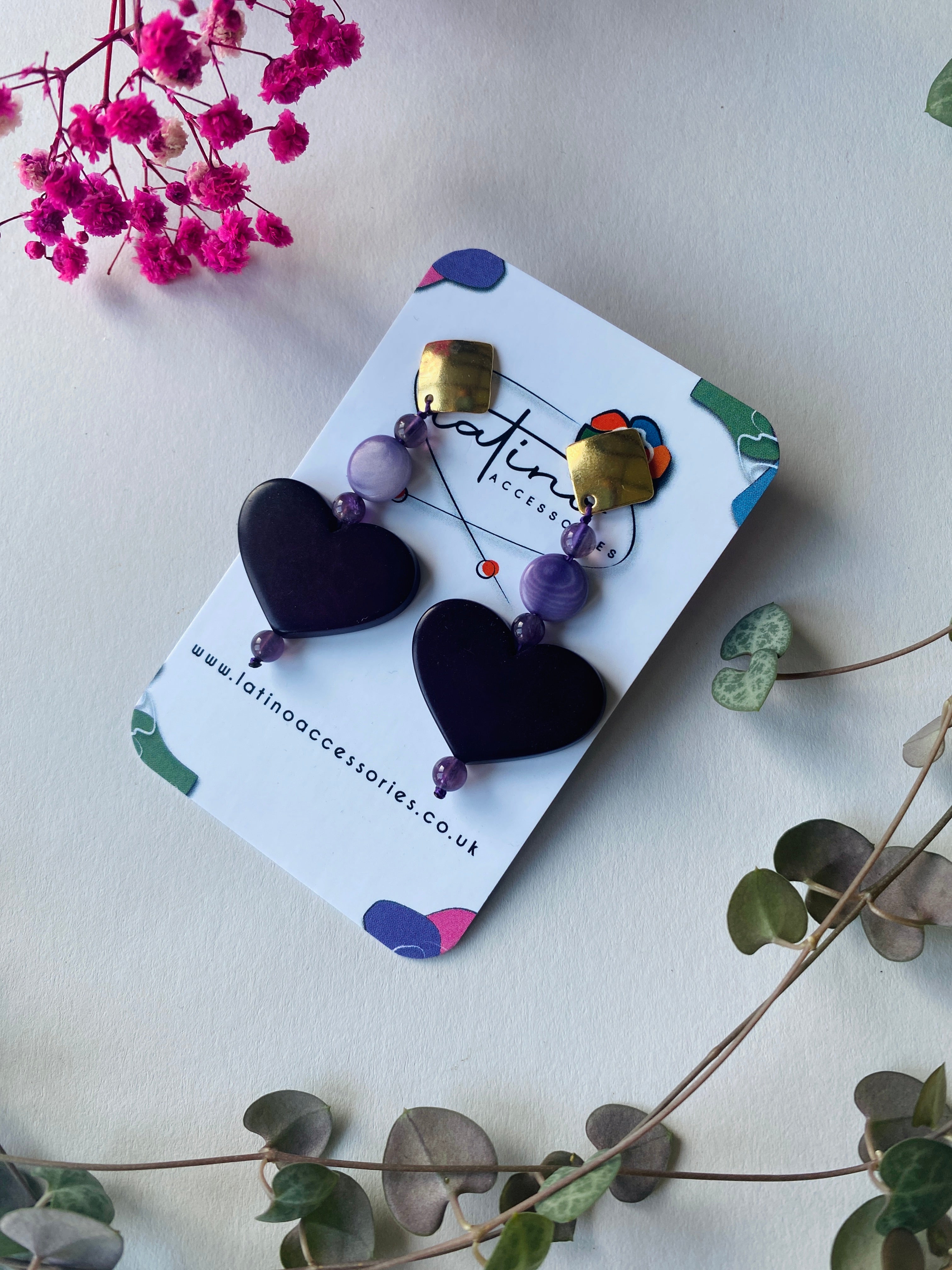 Purple Hearts Tagua Earrings
