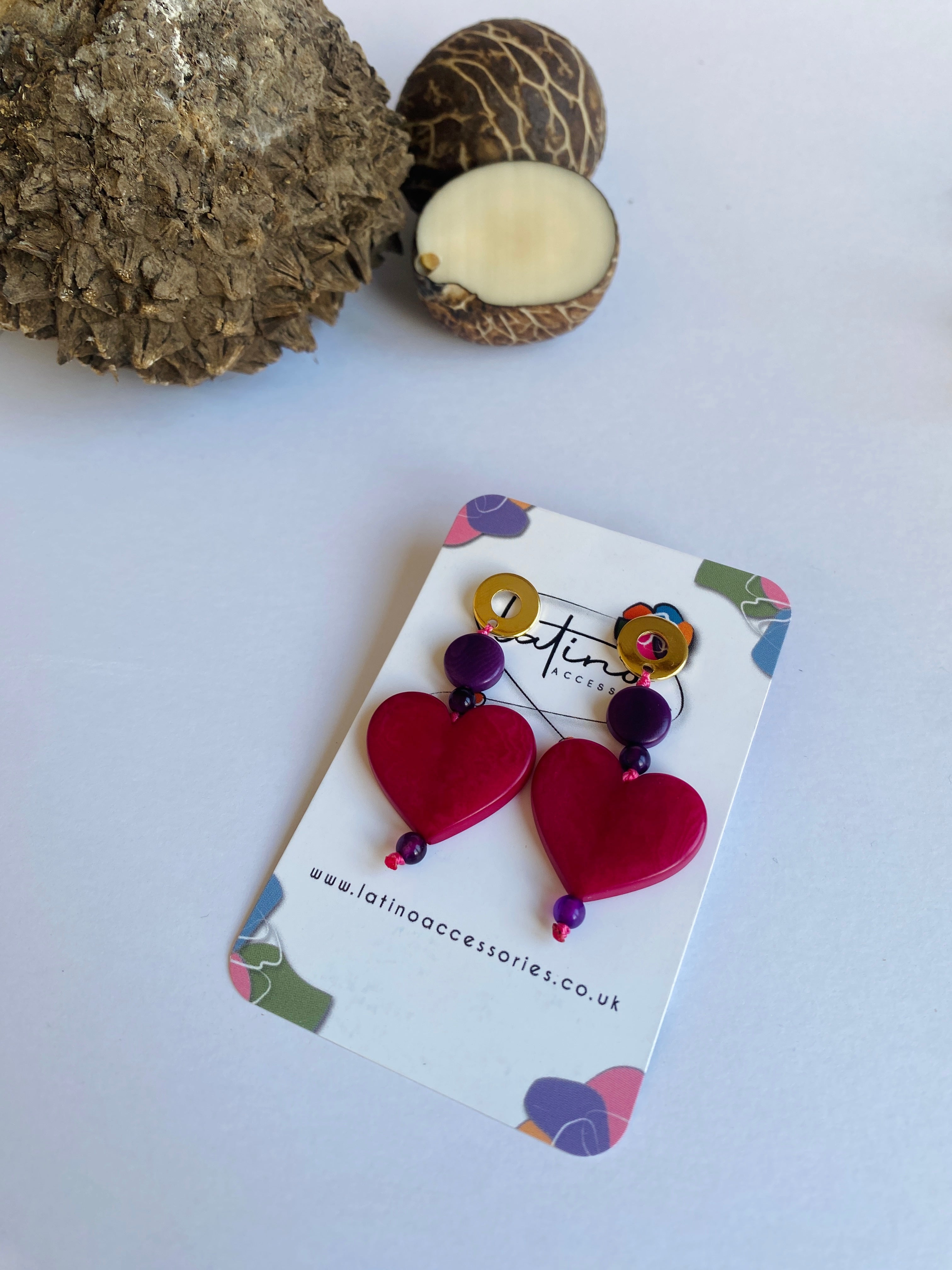 Pink Hearts Tagua Earrings
