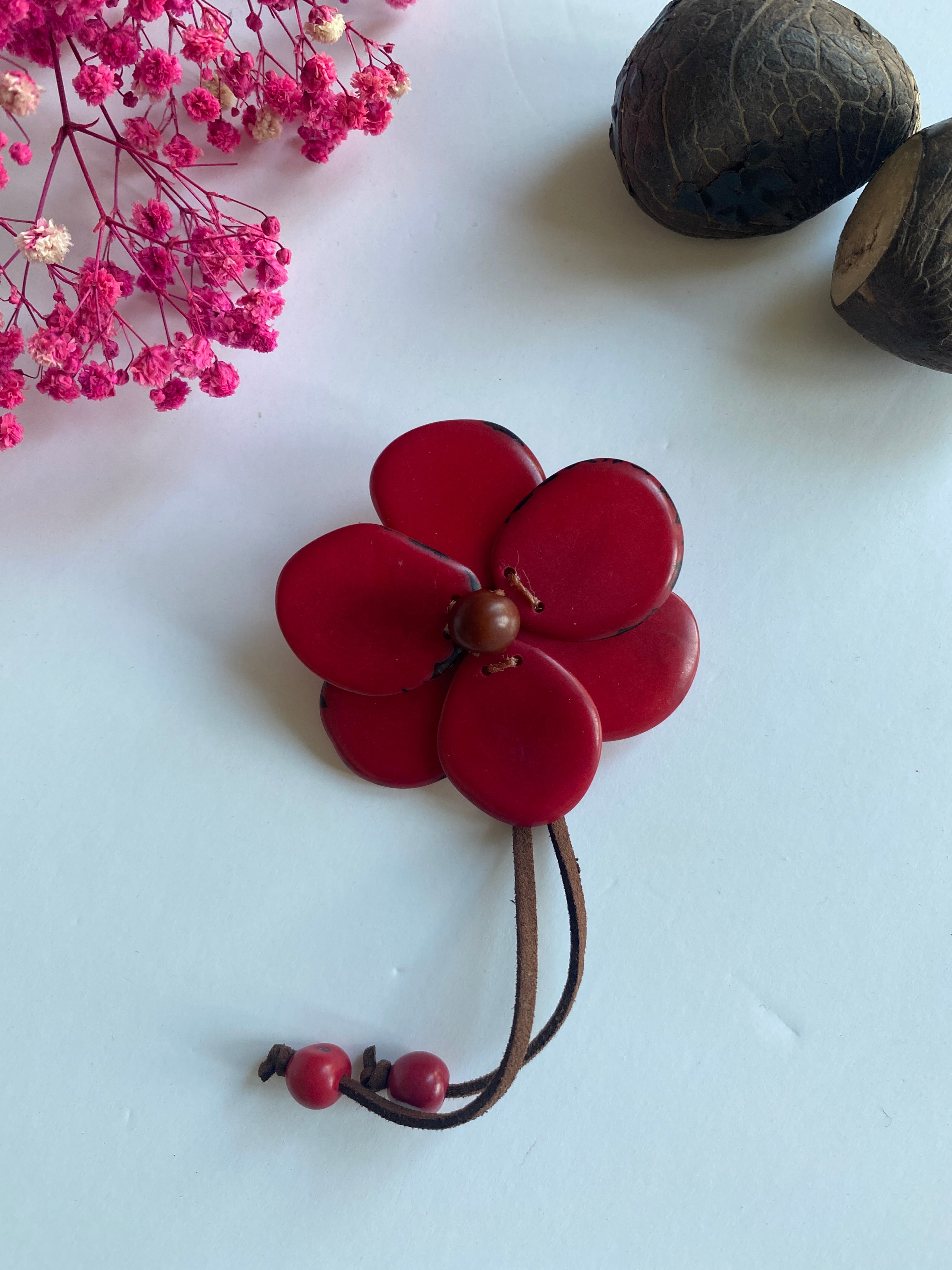 Red Margarita Tagua Brooch