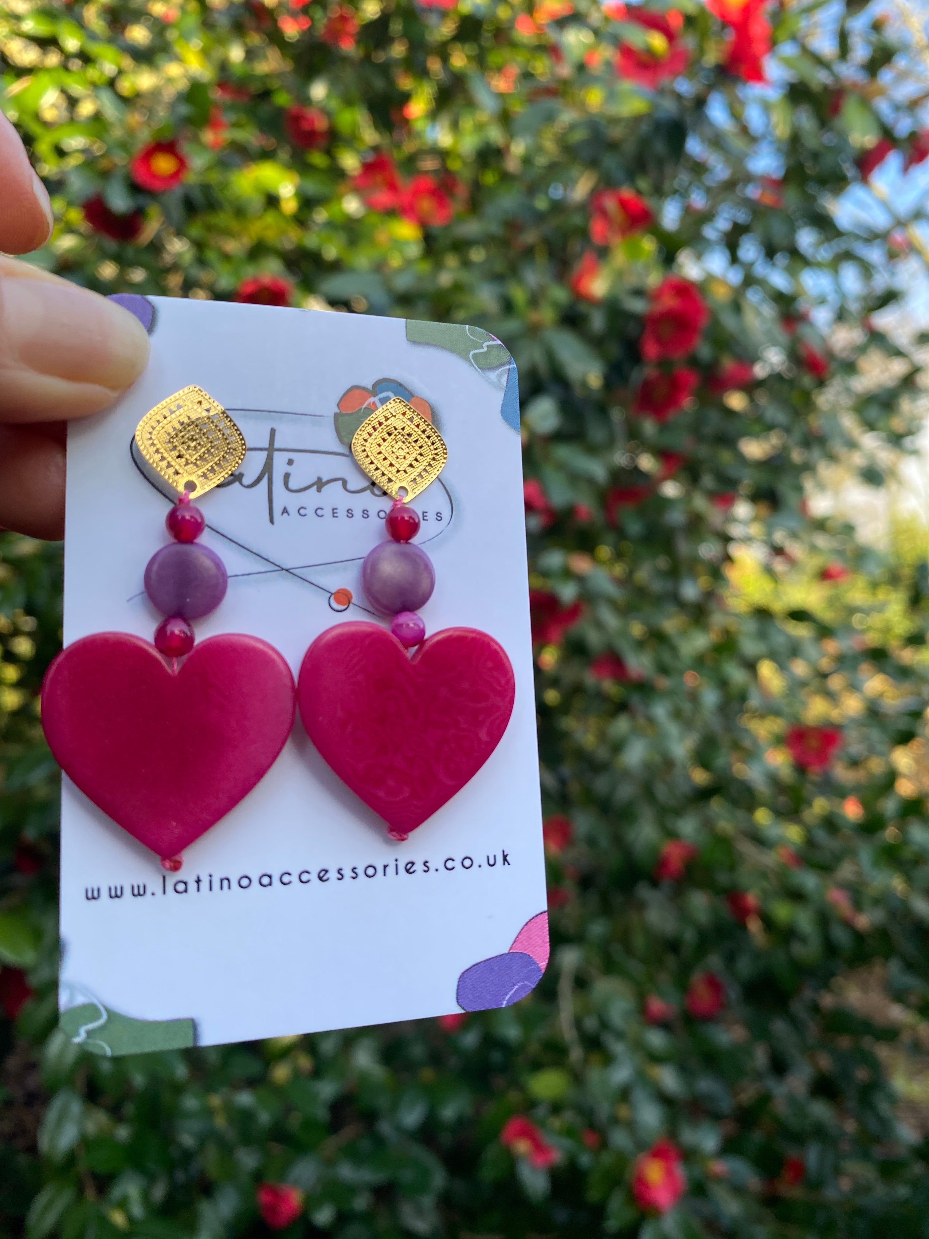 Pink Hearts Tagua Earrings