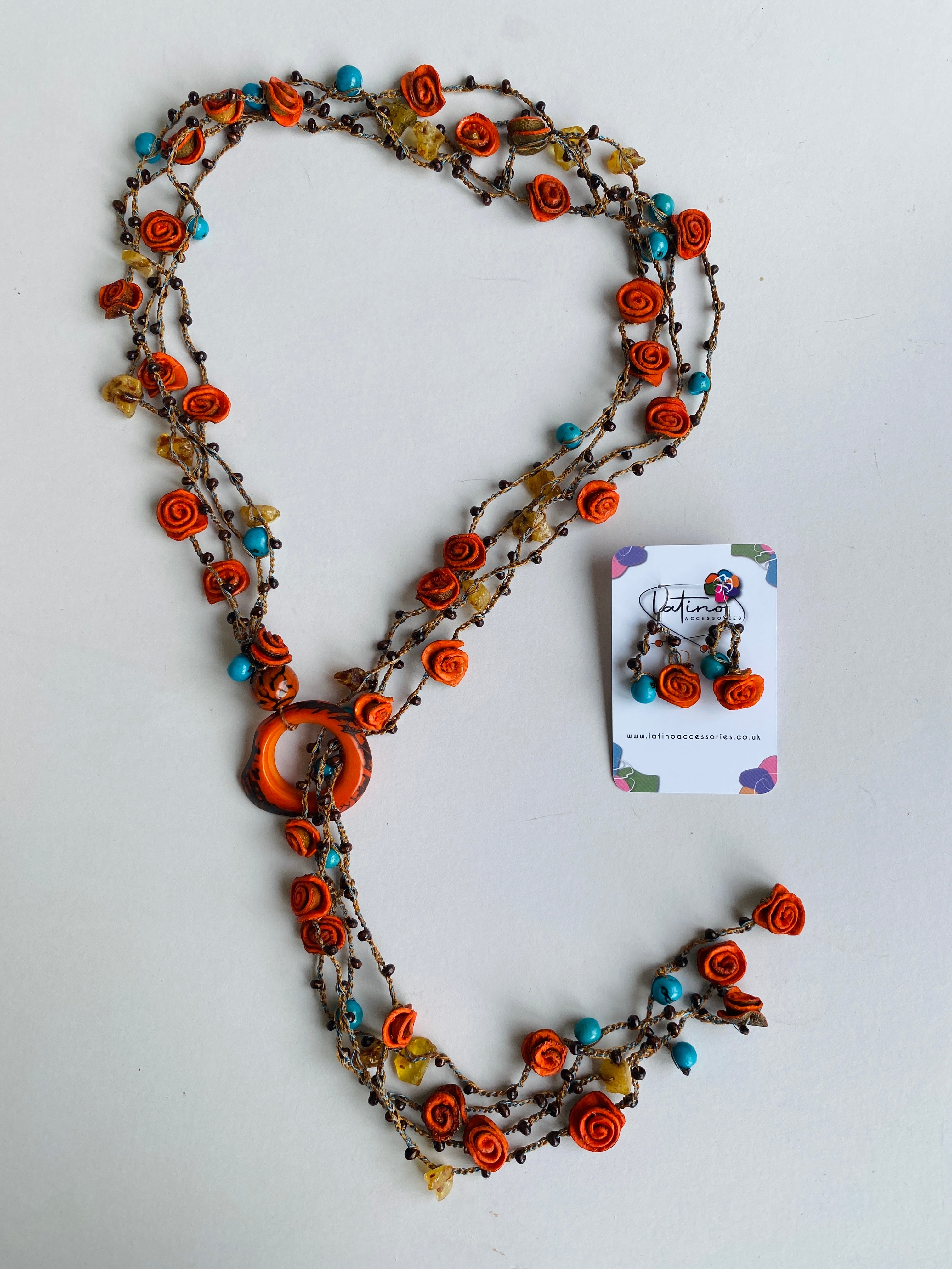 Orange Peel Necklace Set / Blue & Orange