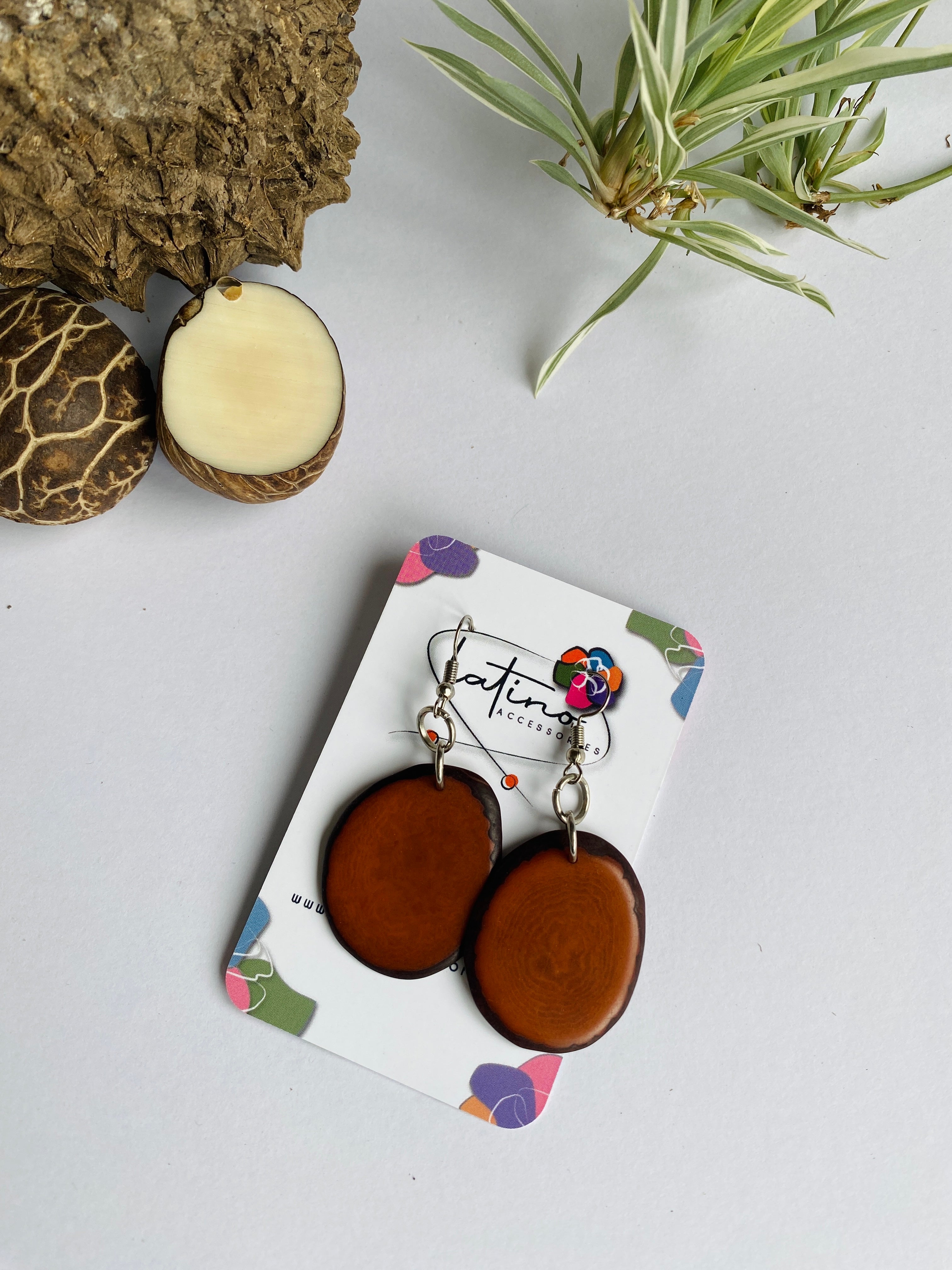 Brown slices tagua earrings