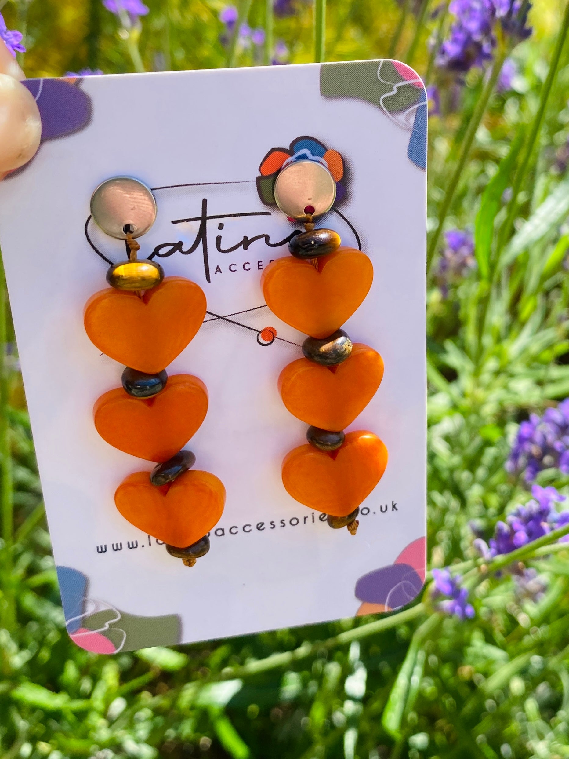 Three Hearts Tagua Earrings - Orange