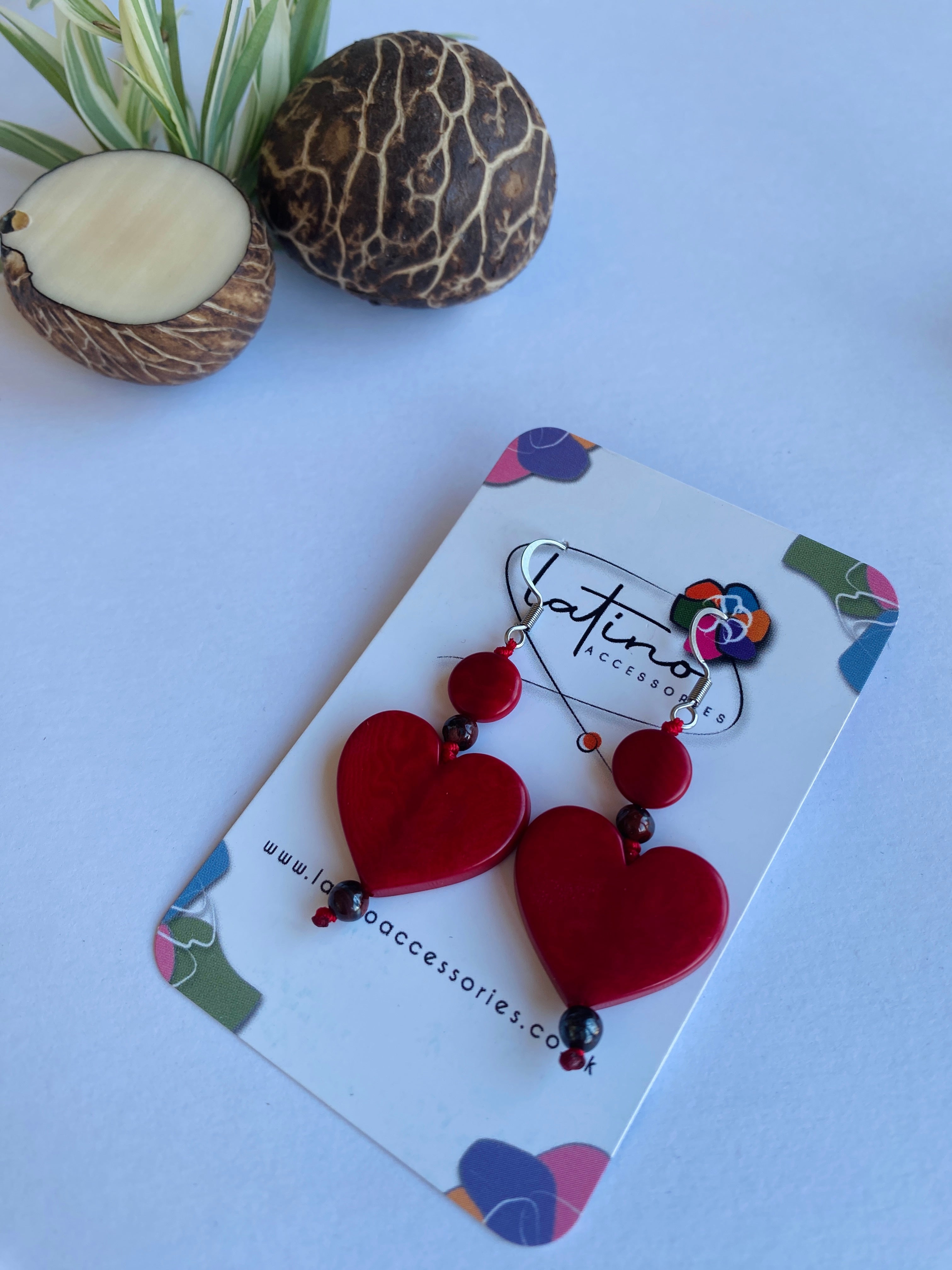 Red Tagua Heart Earrings