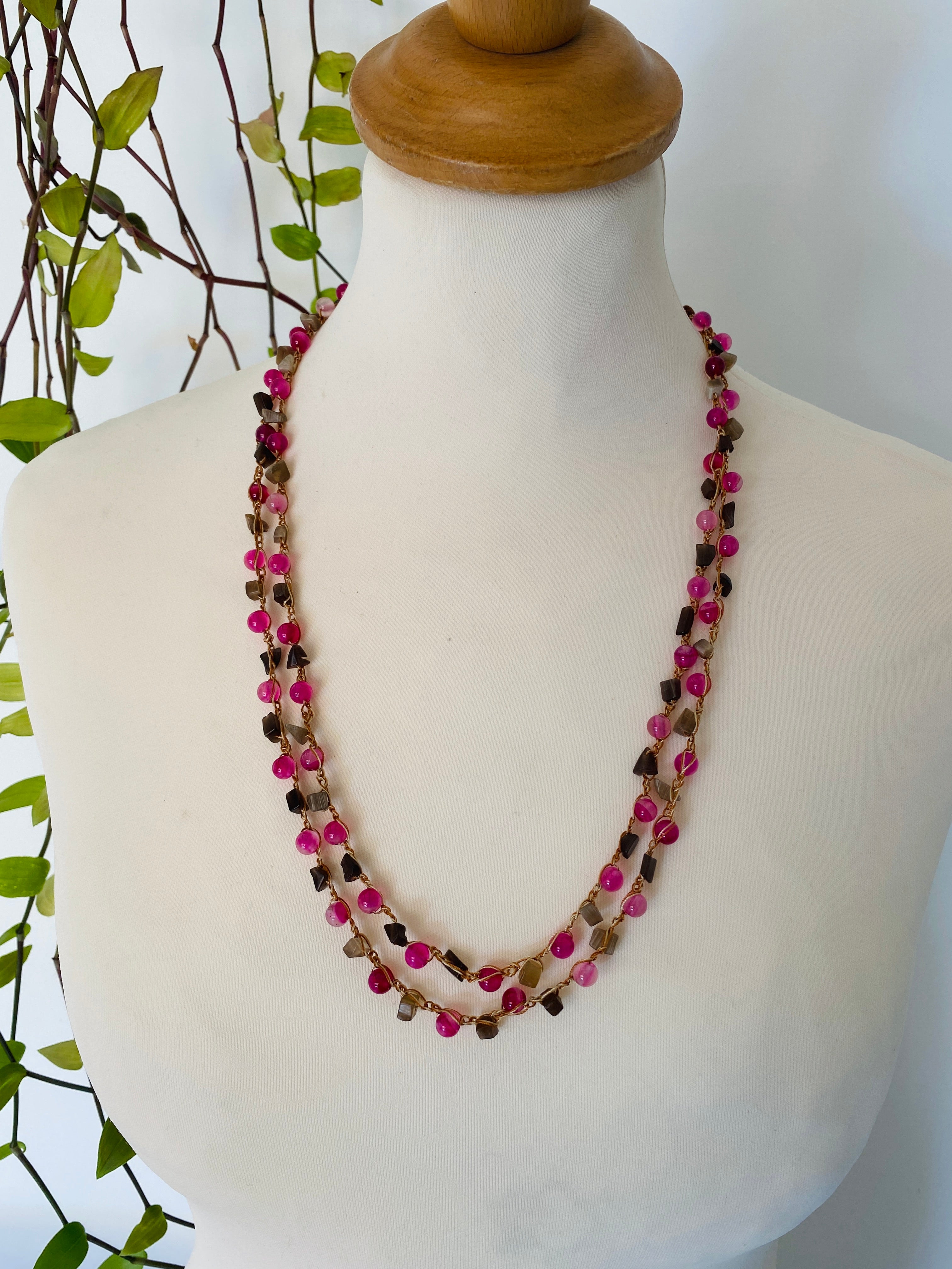 Pink Agate Necklace Set