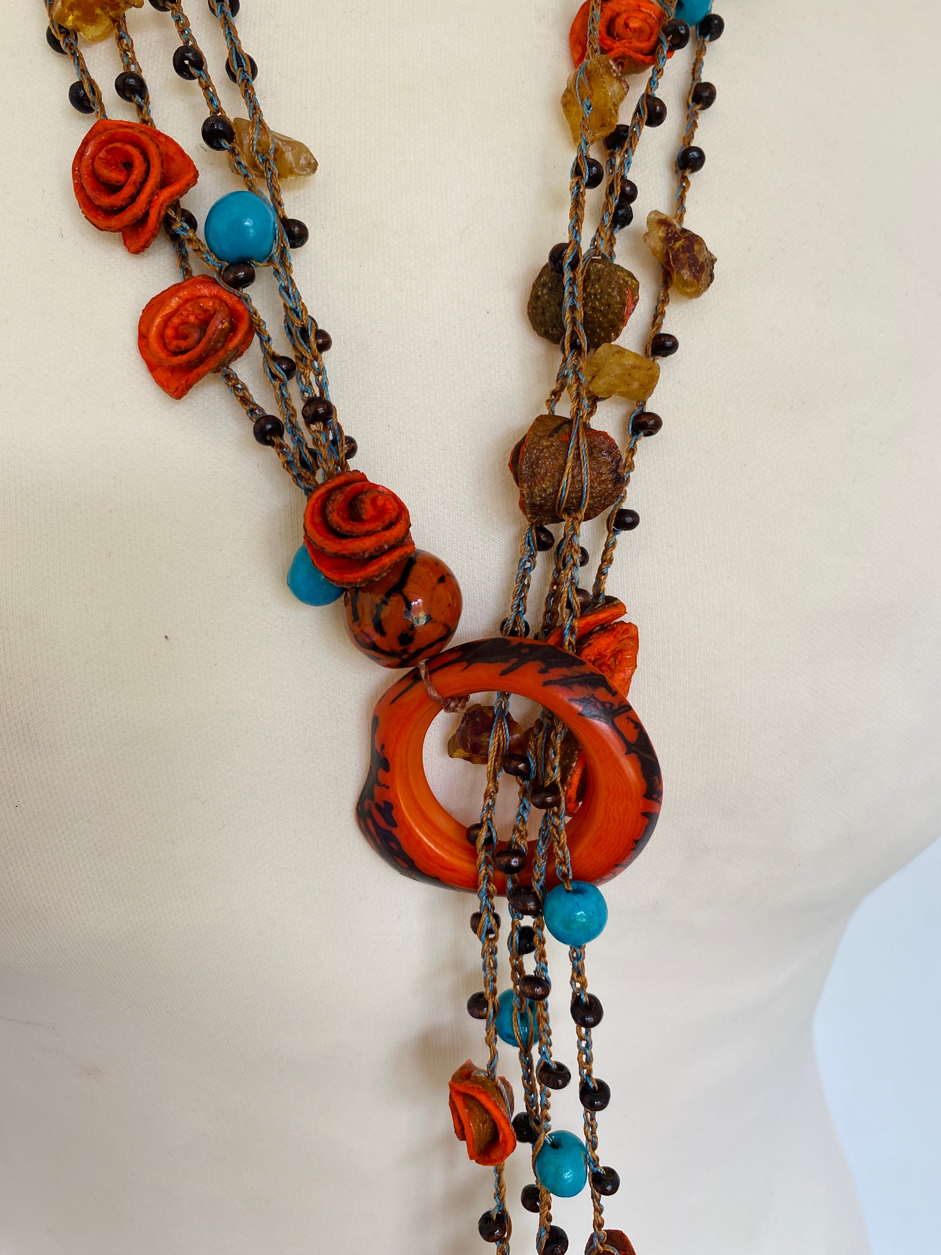 Orange Peel Necklace Set / Blue & Orange