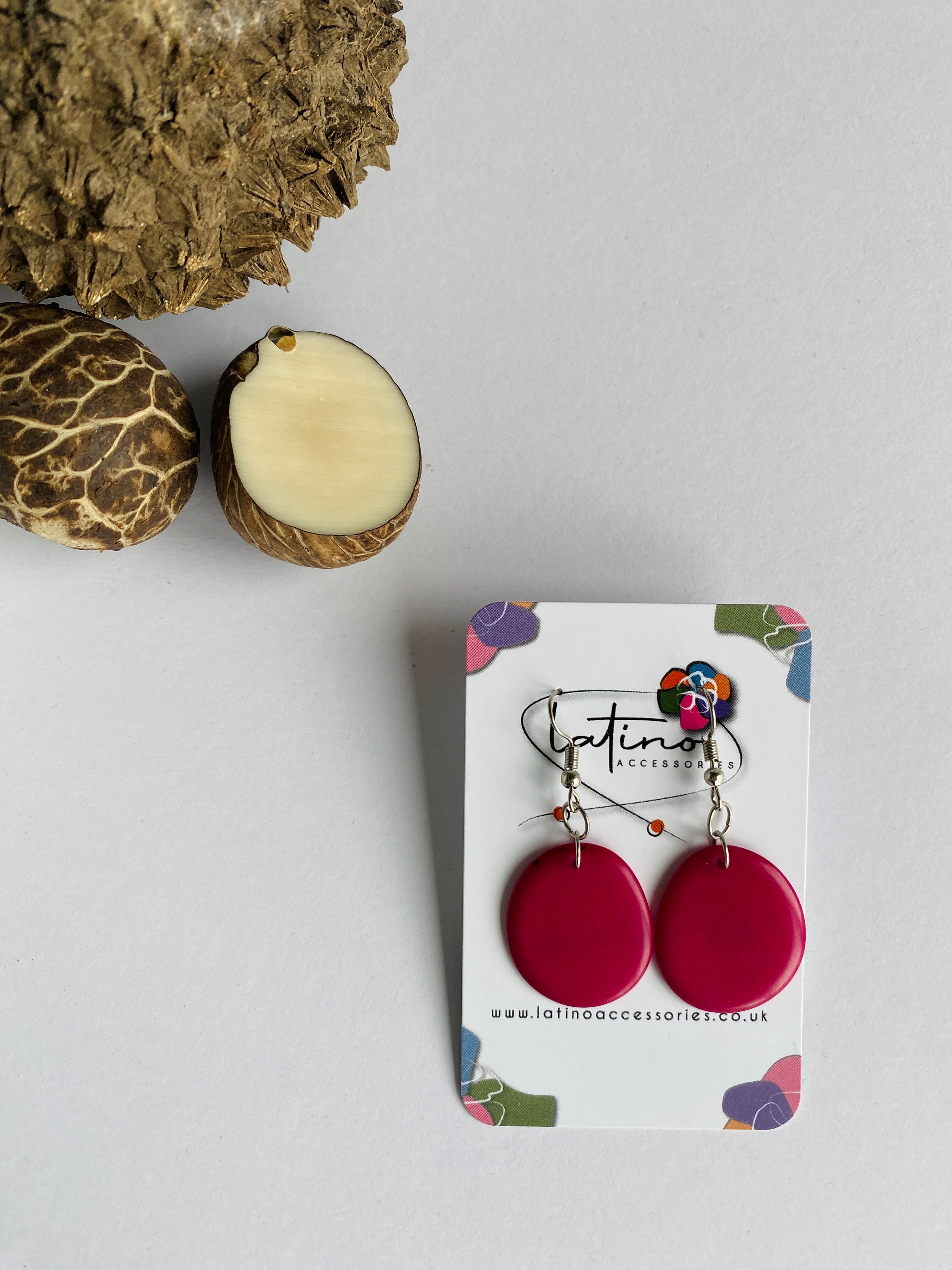 Pink Slices Tagua Seed Earrings