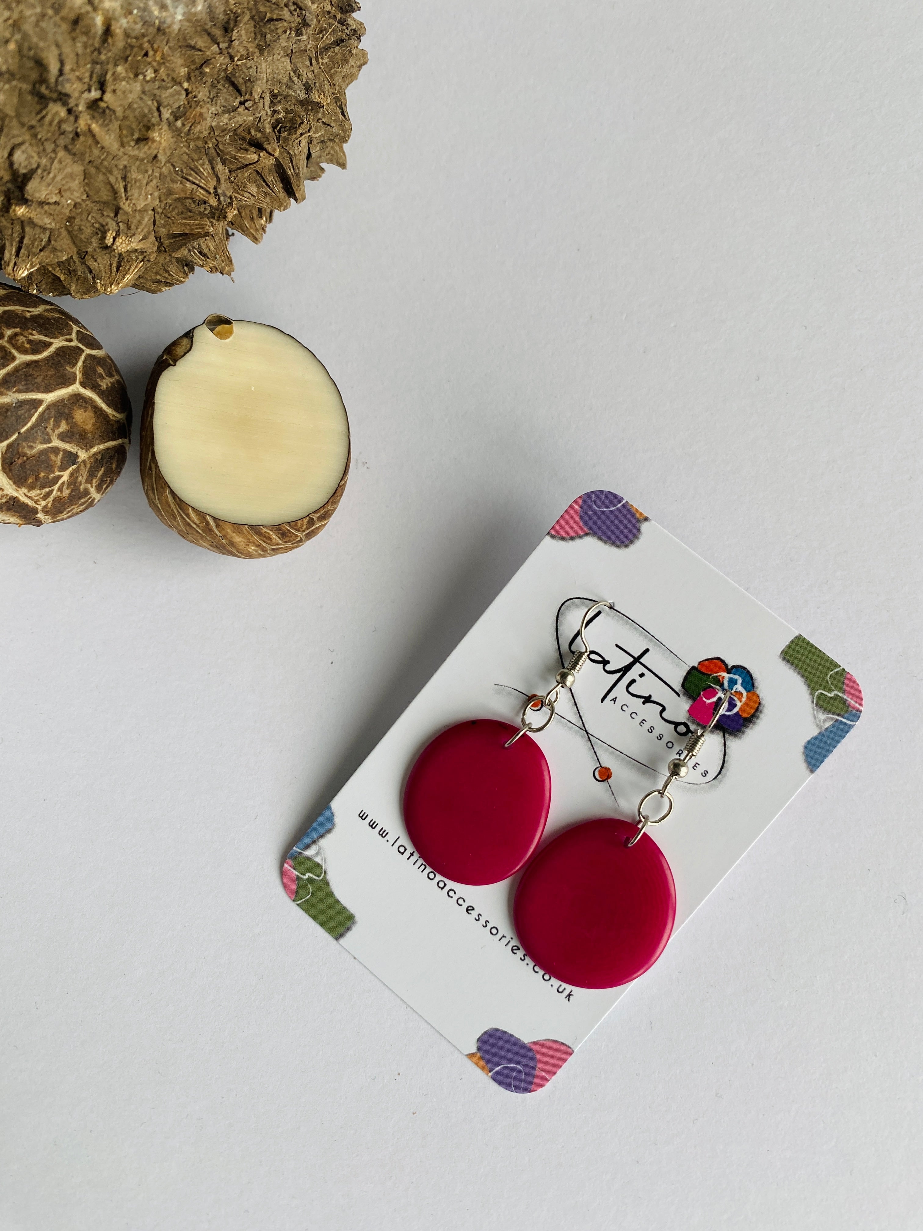 Pink Slices Tagua Seed Earrings