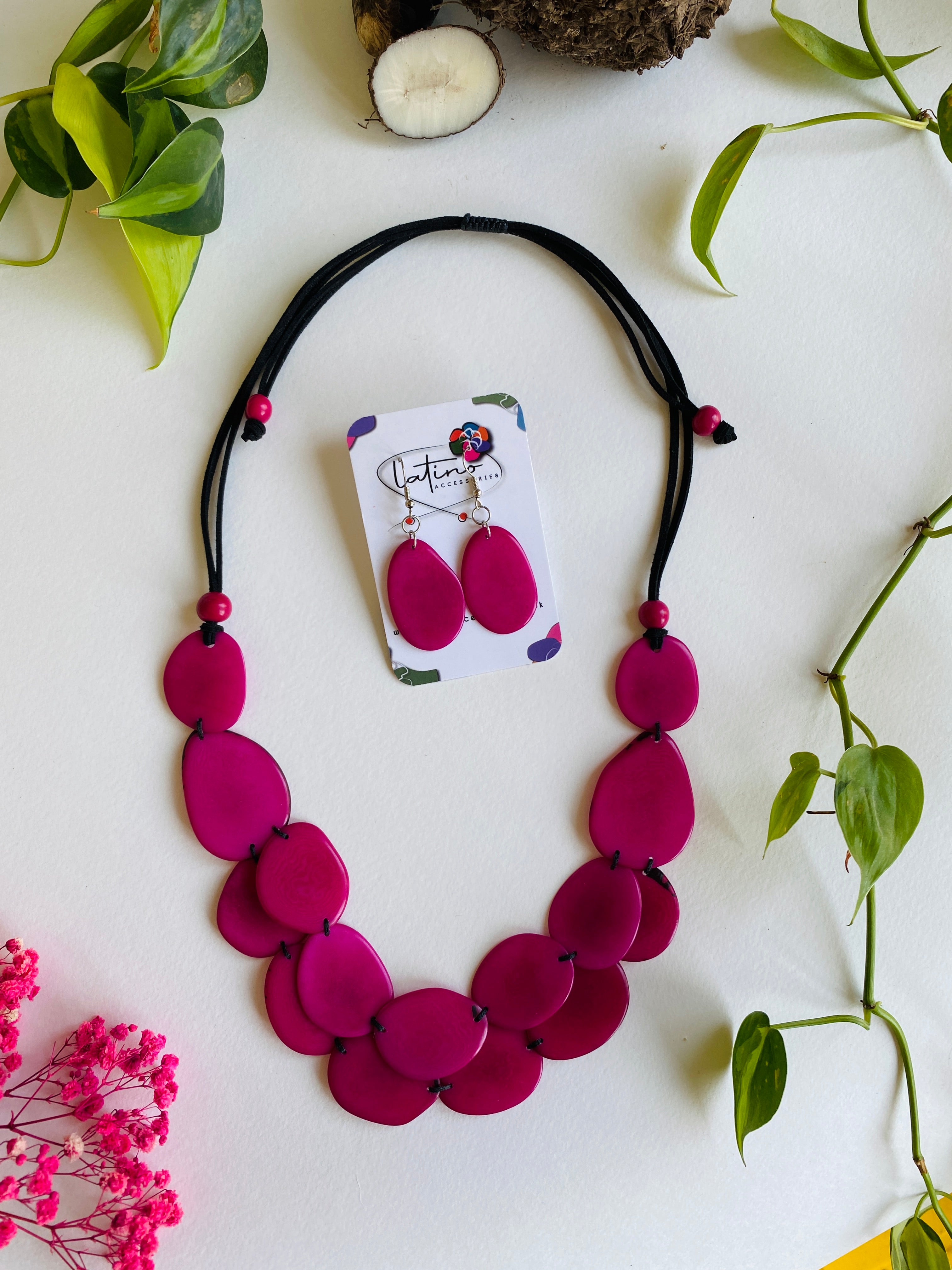 Pink tagua necklace set