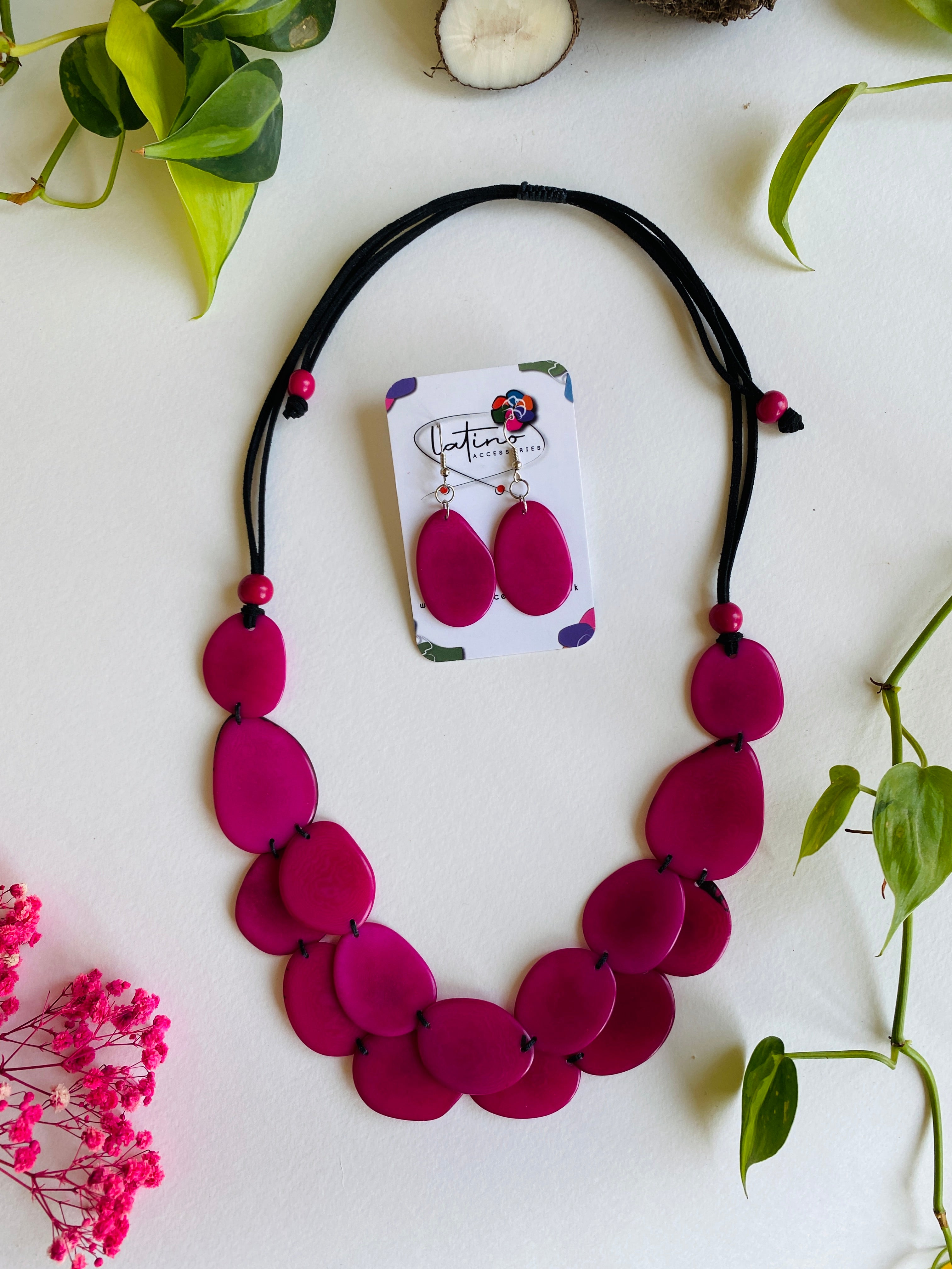 Pink tagua necklace set