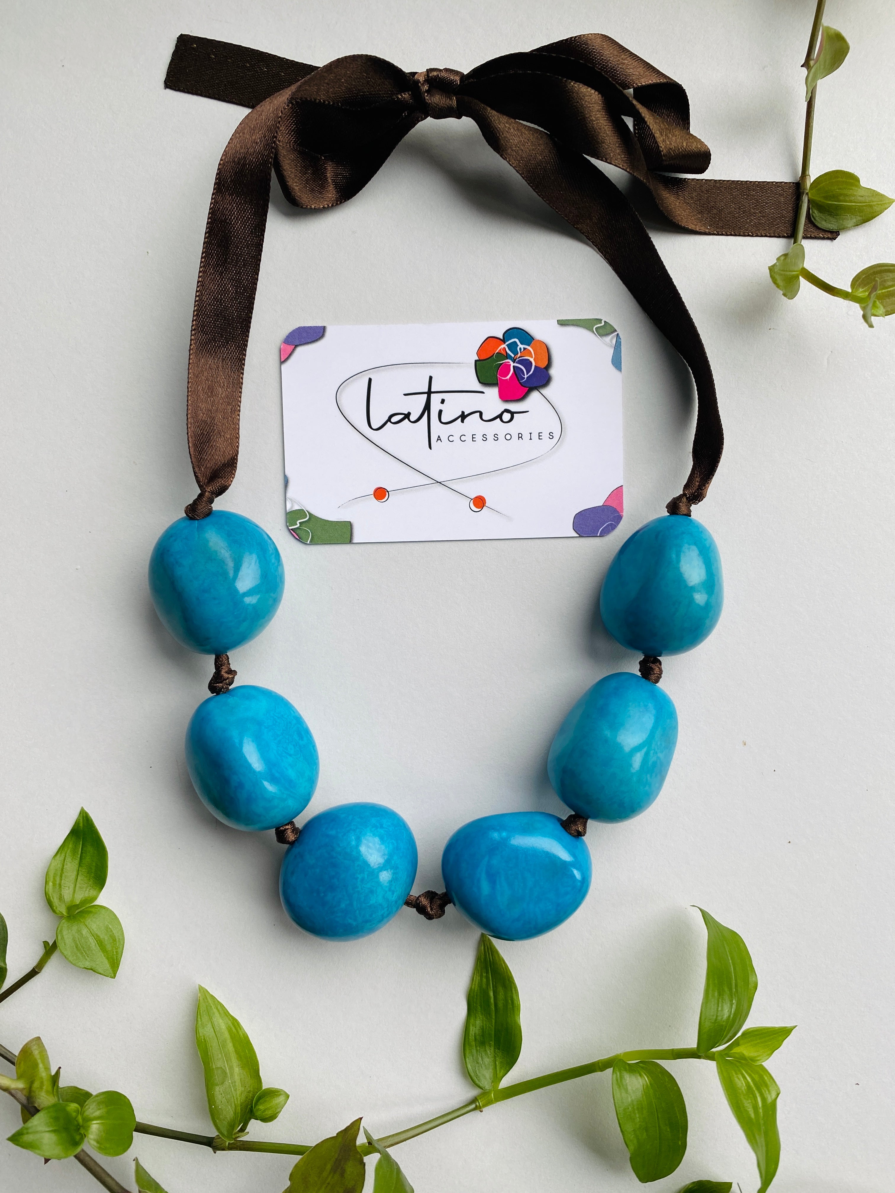 Turquoise tagua seeds necklace