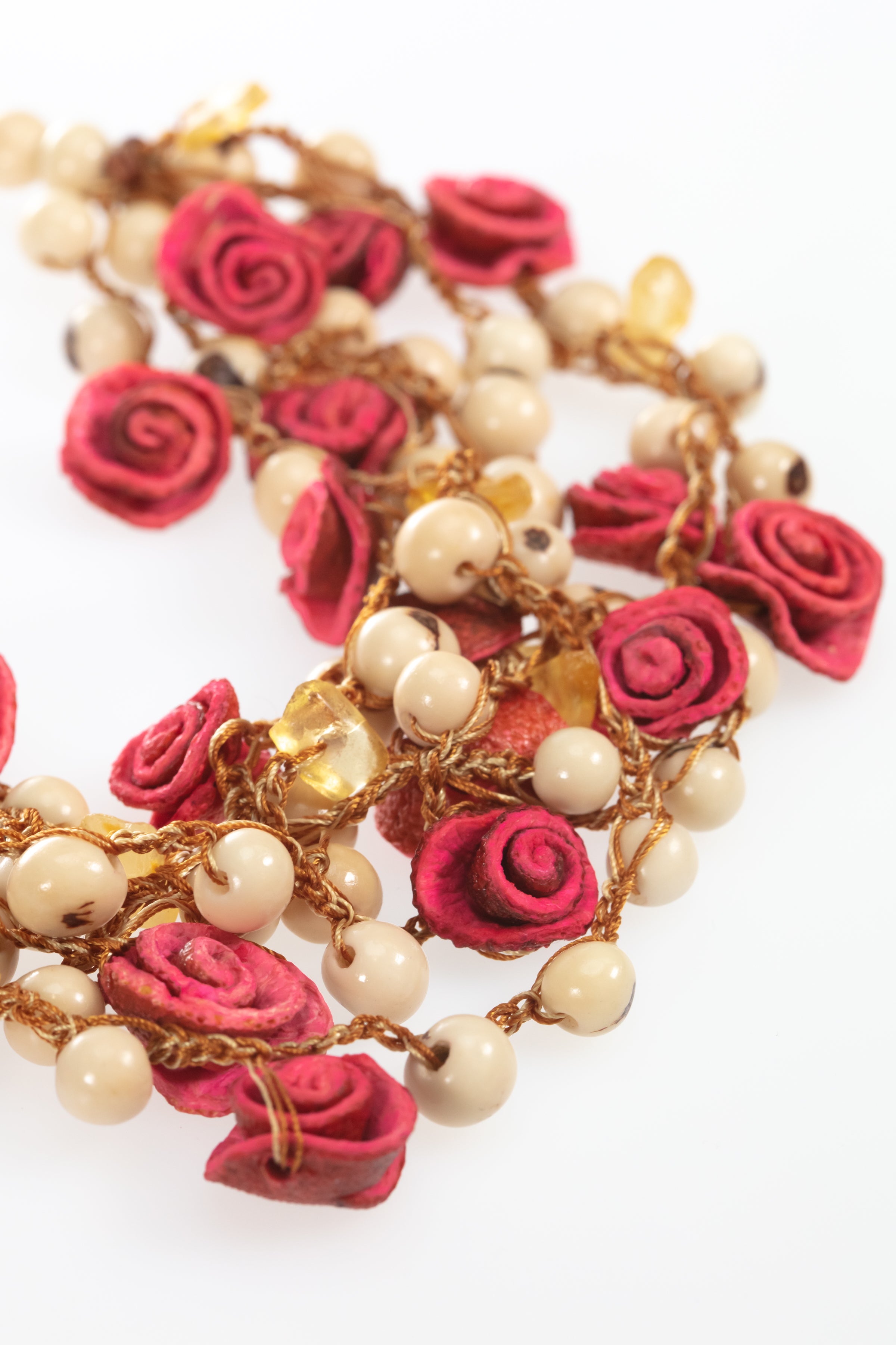 Pink/white orange peel necklace, pink roses necklace