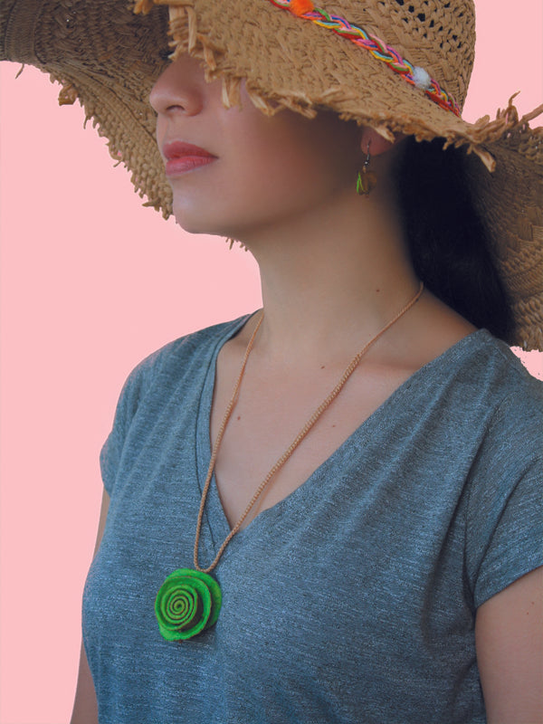 Green Rose Necklace - Minimalist Necklace- Orange Peel Necklace